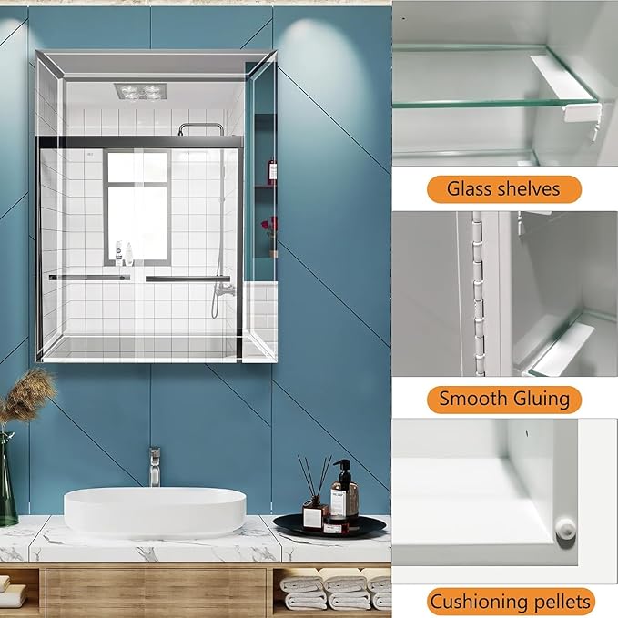 24x36 Bathroom Medicine Cabinet with Mirror, Surface or Recessed Medicine Cabinet with Adjustable Shelves