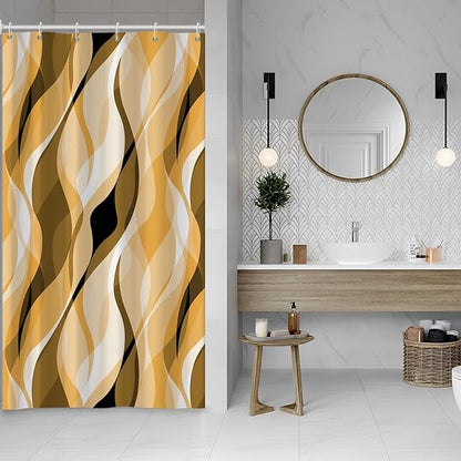 Yellow Shower Curtain, Abstract Ombre Yellow and Grey Striped Shower Curtain Set for Bathroom Waterproof Shower Curtain with Hooks, 48x72 Inch
