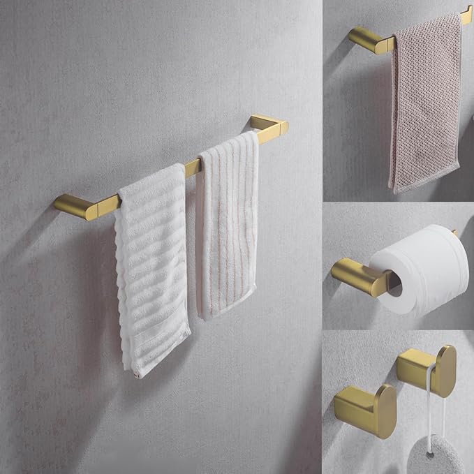 5-Pieces Bathroom Accessories Set,Stainless Steel Bathroom Hardware Set,23.6 Inch Bath Towel Bar Set, Towel Hooks,Towel Racks for Bathroom Wall Mounted,Champagne Bronze,SE96026S-5CB