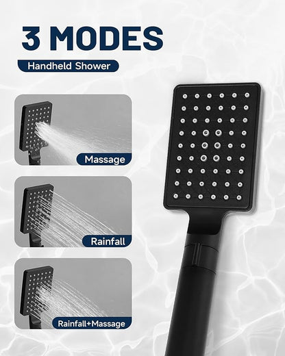 Homevacious 5 IN 1 Shower Panel Stainless Steel Shower Tower Panel System Matte Black Rainfall Waterfall Shower Head with Handheld Shower Massage Body Jets with Tub Spout Shower System