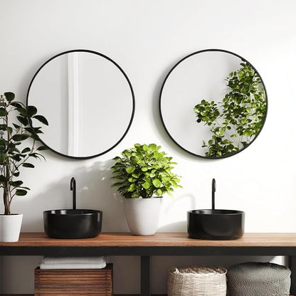Black Round Mirror 20 inch, 2 Pack Circle Mirror, Matte Metal Frame | High Definition Mirror, Rust-resistant, Easy installation, Round Mirrors for Bedroom, Guest Room, Baby room, Vanity
