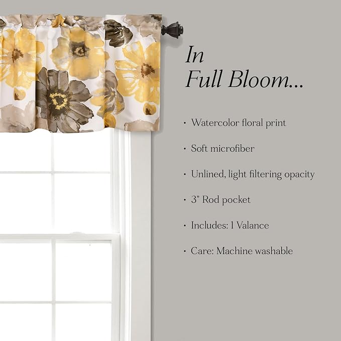 Lush Decor Leah Room Darkening Window Curtain Valance, 18 inch x 52 inch, Yellow/Gray
