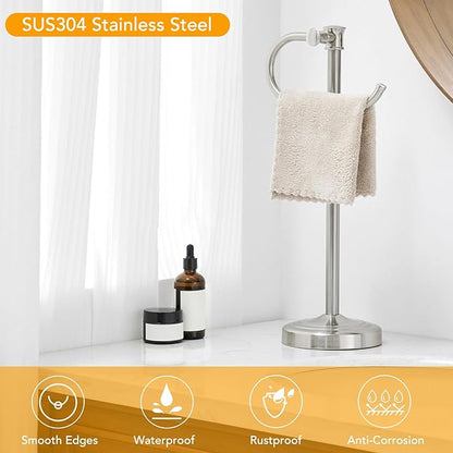BESy 17 Inch Brushed Nickel Stand Towel Bar Hanger Hand Towel Bar Bathroom Vanity Countertop Towel Holder Free Standing Stainless Steel Towel Ring Hardware Accessories Towel Rack