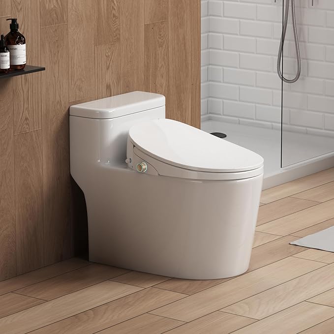 Bidet Toilet Seat, Bidet Seat with Remote Control, Warm Water Wash, Heated Seat, Air Dryer, Soft Close Lid, Night Light, Self Cleaning Nozzle, LED Display, Requires Outlet - Round