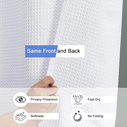 OVZME Stall Fabric Shower Curtain Set - 36x72, Waffle Weave 230GSM Heavy Duty Small White Shower Curtains for Narrow Stall Size, Machine Washable Bath Curtain with 12 Plastic Hooks, 36x72 Inch