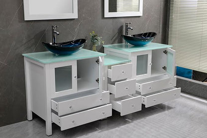 76" Freestanding Wooden Modern Bathroom Vanity with Double Vessel Sink Set Bathroom Mirror Included