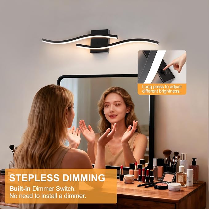 Black Curved Bathroom Vanity Light Fixture Over Mirror, 31.5 inch Modern LED Wall Lamp 5CCT Dimmable Bathroom Light Fixture Modern Vanity Lighting Wall Sconces