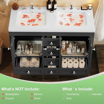 48" Bathroom Vanity with Sink, Large Space Bathroom Double Sink with 2 Door & 6 Drawer, Vanity Sinks for Bathrooms, Black, 47.3" × 19.7" × 35.5"