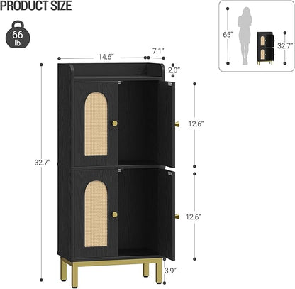 Bathroom Cabinet, Small Storage Cabinet with 4 Doors, Bathroom Organizers and Storage Cabinets with Adjustable Feet, Cabinets Freestanding for Living Room, Kitchen, 7.1"D x 14.6"W x 32.7"H
