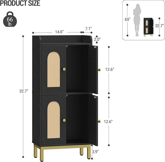 Bathroom Cabinet, Small Storage Cabinet with 4 Doors, Bathroom Organizers and Storage Cabinets with Adjustable Feet, Cabinets Freestanding for Living Room, Kitchen, 7.1"D x 14.6"W x 32.7"H