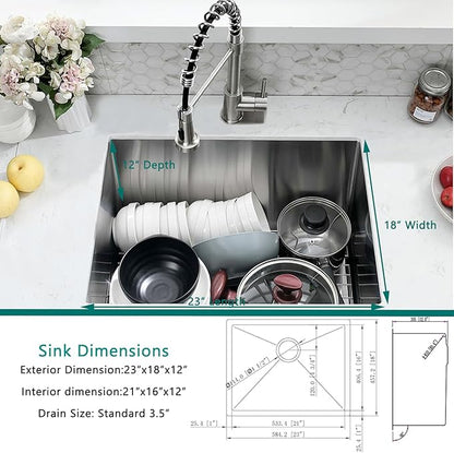 Undermount Laundry Sink with Faucet Combo, 23"x18"x12" Laundry Utility Sink Stainless Steel 12" Deep Laundry Room Sink 16 Gauge Single Bowl Undermount Kitchen Sinks