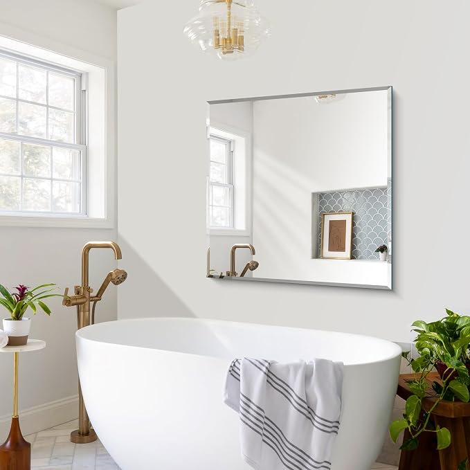 CILIBER Beveled Mirror, 36x36 Square Bathroom Mirrors for Wall, 3mm Tempered Glass Large Frameless Vanity Mirror Over Sink with Beveled Edge for Bathroom,Bedroom,Living Room and Entryway