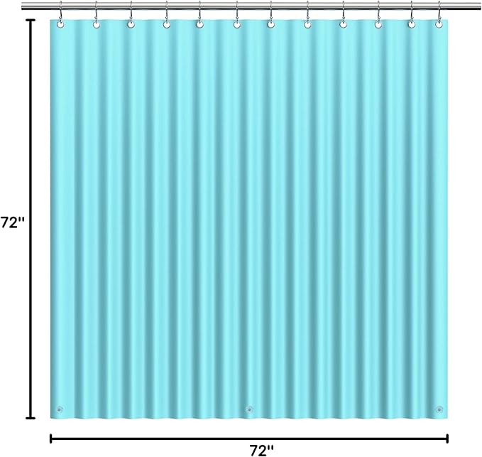 EHZNZIE Shower Curtain Liner Light Weight PEVA, Shower Liner 72x72 Inches, Waterproof, No Chemical Smell with 12 Rust Proof Metal Grommets for Bathroom Shower Curtain, Aqua