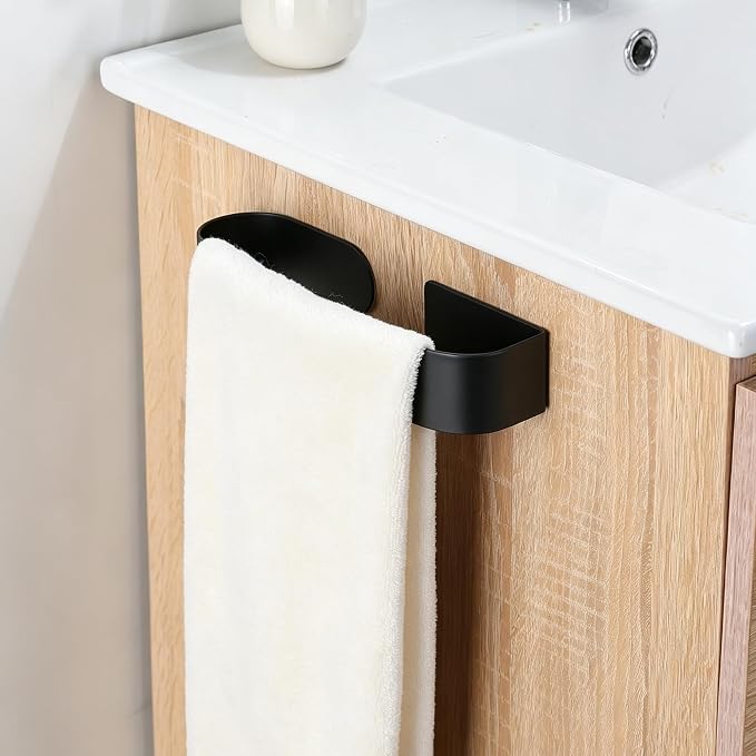 Taozun Hand Towel Holder Black 8.6" Self Adhesive Towel Bar Stainless Steel | No Drill, Unique Square-Round Design, Strong Design Sense, for Bathroom/Kitchen/RV, Renter Friendly, Heavy Duty