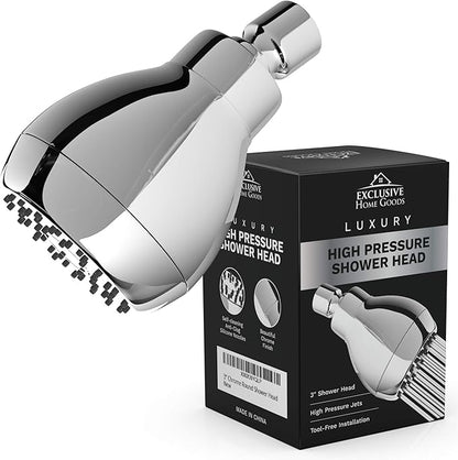 High Pressure Shower Head - Powerful Deluxe Bathroom Showerhead with Strong Spray Stream and Small Silicone Nozzles - Universal Fit Works with High and Low Water Flow Showers (Chrome)-1.8 GPM