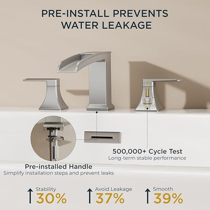 FORIOUS Roman Bathtub Faucet 3 Hole Deck Mount with 2 Handle Brushed Nickel | Tub Faucet for 3-Hole Set, 6-12" Centered Distance, Widespread Garden Bath Tub, Waterfall Spout, High Flow, Brass