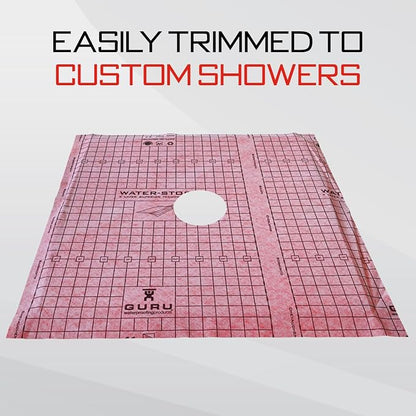 GURU USA W-S Heavy Duty Shower Tray for Square Drain, Bathroom Shower Pan Kit with Pre-Sloped Shower Base & Waterproofing Membrane, 48” x 72”, Four Slopes, Center Drain