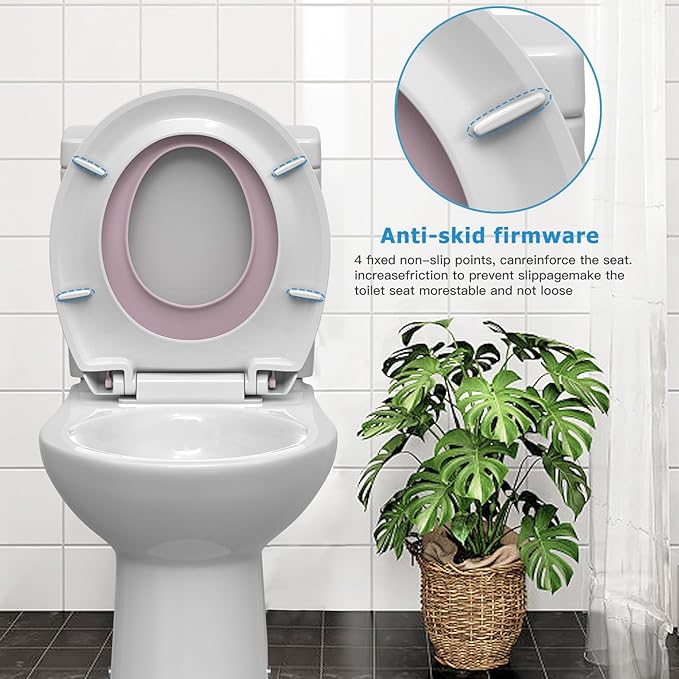 Toilet Seat, Round Toilet Seat with Toddler Seat Built in, Potty Training Toilet Seat Round Fits Both Adult and Child, with Slow Close and Magnets- white and pink