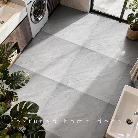 RORA 24x24 Inch Peel and Stick Floor Tile 20-Pack Waterproof Vinyl | Covers 80 Sq.Ft, Self-Adhesive, Easy DIY install, Gray Marble Vinyl Floor Tiles for Bathroom, Kitchen, Laundry & Office