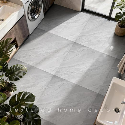 RORA 24x24 Inch Peel and Stick Floor Tile 20-Pack Waterproof Vinyl | Covers 80 Sq.Ft, Self-Adhesive, Easy DIY install, Gray Marble Vinyl Floor Tiles for Bathroom, Kitchen, Laundry & Office