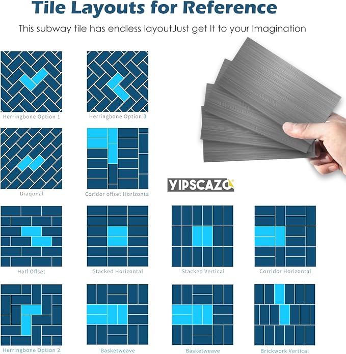 Yipscazo Peel and Stick backsplash 3 x 6 Inches 3D PVC Composite Wall Tile Stick on Backsplash Tile for Kitchen Bathroom, Laundry Room, Fireplace(Metal, 160 Pieces)