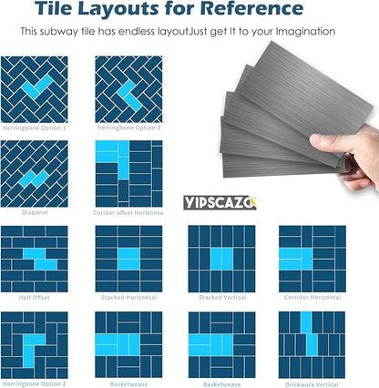 Yipscazo Peel and Stick backsplash 3 x 6 Inches 3D PVC Composite Wall Tile Stick on Backsplash Tile for Kitchen Bathroom, Laundry Room, Fireplace(Metal, 160 Pieces)