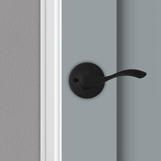 Kwikset Balboa Interior Passage Door Handle, Lever For Closet and Hallway Doors, Reversible Non-Locking Handle Lever, Matte Black