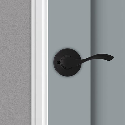 Kwikset Balboa Interior Passage Door Handle, Lever For Closet and Hallway Doors, Reversible Non-Locking Handle Lever, Matte Black