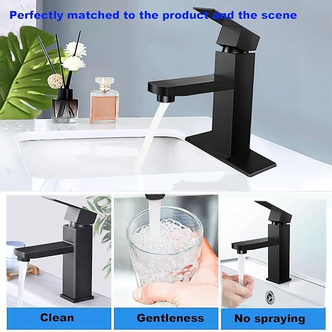 washbasin Faucet, SUS304 Stainless Steel washbasin, Hybrid washbasin Sink Faucet, Non-Leakage, with Silent Function, Water-Saving, Corrosion-Resistant, for Kitchen and Bathroom (Black)