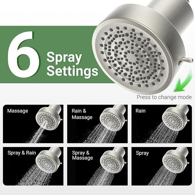 Filtered Shower Head, Shower Head with Filters for Healthy Hair & Skin | Filtered Shower Head for Hard Water,Removes Chlorine & Heavy Metals,6 Mode Settings,High Pressure,Easy Install,Water Softener