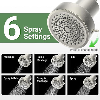 Filtered Shower Head, Shower Head with Filters for Healthy Hair & Skin | Filtered Shower Head for Hard Water,Removes Chlorine & Heavy Metals,6 Mode Settings,High Pressure,Easy Install,Water Softener