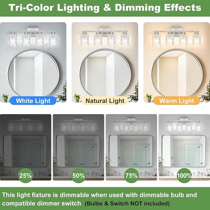 4-Light Bathroom Light Fixtures, Brushed Nickel Vanity Lights Over Mirror | Wall Sconces with Clear Textured Glass Shades for Living Room Bedroom Hallway,E26 Base (Bulbs Not Included)