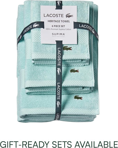 Lacoste Heritage 100% Supima Cotton Wash Cloth, Mint, 13" x 13" – Highly Absorbent & Quick Drying, Premium Super Soft Bath Towel, Bathroom Essential, Gift for All Occasions, Machine Washable
