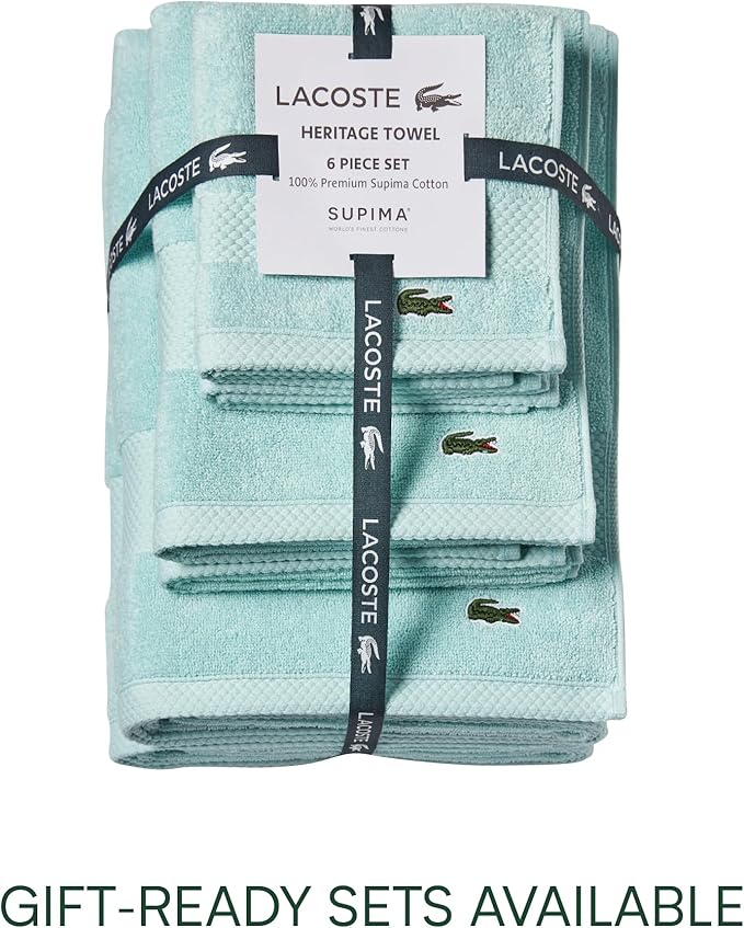 Lacoste Heritage 100% Supima Cotton Hand Towel, Mint, 16" x 30" – Highly Absorbent & Quick Drying, Premium Super Soft Bath Towel, Bathroom Essential, Gift for All Occasions, Machine Washable
