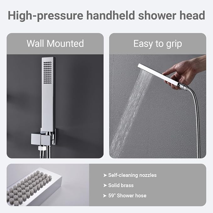 Chrome Shower System Tempreature Display Shower Fuacet Set | 12 inch and 8 inch Full Body Shower Head, with 6 PCS Body Jet and Handheld Spray