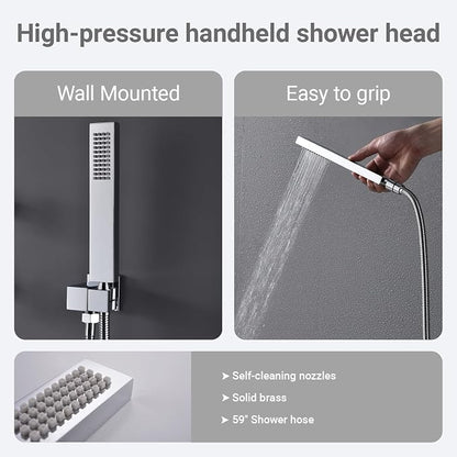 Chrome Shower System Tempreature Display Shower Fuacet Set | 12 inch and 8 inch Full Body Shower Head, with 6 PCS Body Jet and Handheld Spray