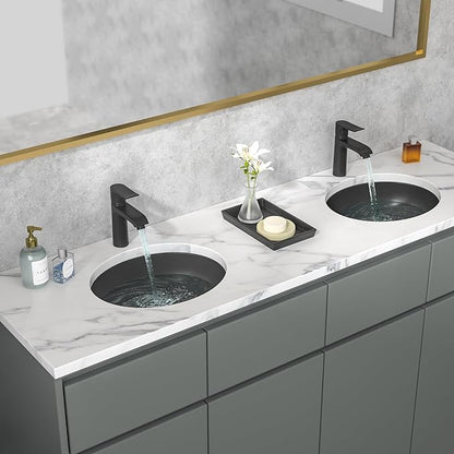 Sarlai Black Undermount Bathroom Sink - 19 x16 inch Oval Vessel Sink Under counter Lavatory Black Ceramic Vanity Sink with Overflow, Modern Art Basin, Interior Size 17-2/5" x 14-1/9"