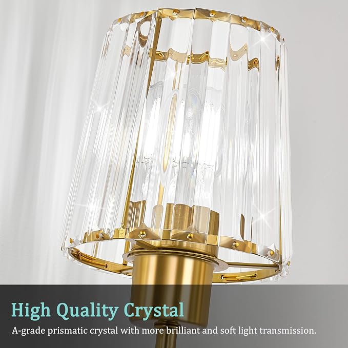 Brushed Gold Vanity Lights, 3-Light Crystal Bathroom Light Fixtures | Modern Bathroom Vanity Light E26 Wall Light over Mirror (Exclude Bulb)