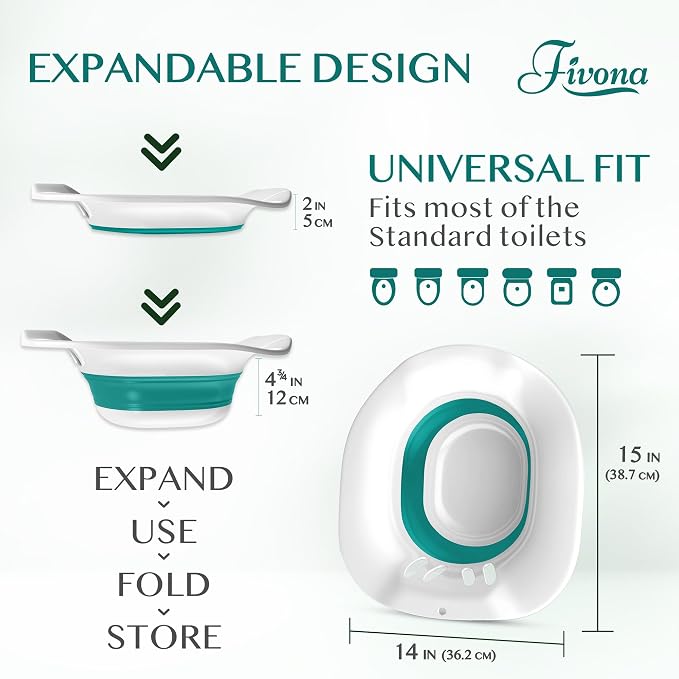 Sitz Bath for Hemorrhoids Soak and Postpartum Care | Toilet Seat | Bartholin Cyst Tub | at Home Soaking Procedures for Men and Detox Vaginal Steaming for Women with Massage Hand Flusher