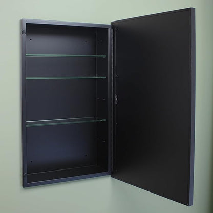 Fox Hollow Furnishings 16x26 Parker Metro Metal Framed Rectangle Recessed Bathroom Medicine Cabinet, Floating Mirror, 14x24 in-Wall Opening, Steel, Adjustable Glass Shelves, Magnet Close, Black