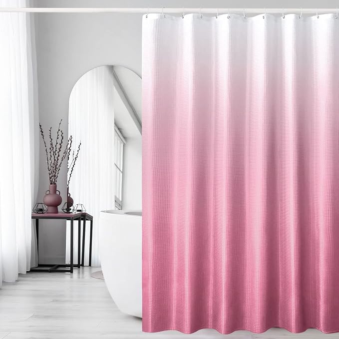 Pink Ombre Fabric Shower Curtain for Bath Decor, 72 x 72 | Pink Gradient Fabric Shower Curtain, Cloth-Textured Bathroom Curtains Shower Set, Water Repellent and Machine Washable