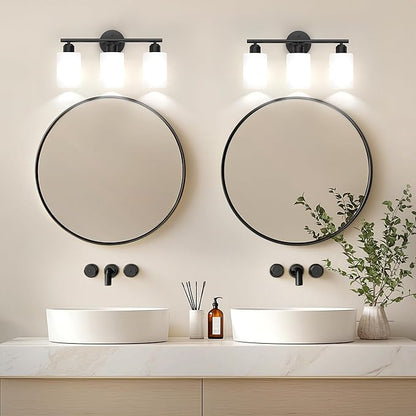 Espird Bathroom Vanity Light Fixtures Matte Black Bathroom Lighting Fixture, 3 Lights Bathroom Light Fixture Over Mirror, Modern Vanity Light, Wall Sconces with Milky White Glass Shades