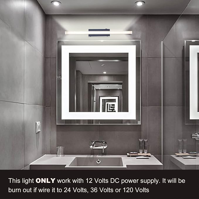 Facon 16.5Inch 12V LED RV Vanity Lights Fixtures with On&Off Switch, Matt Black Finished, RV Wall Sconces Bathroom Mirror Light with Acrylic Lens, 12Volts DC for RV, Camper, Motorhome