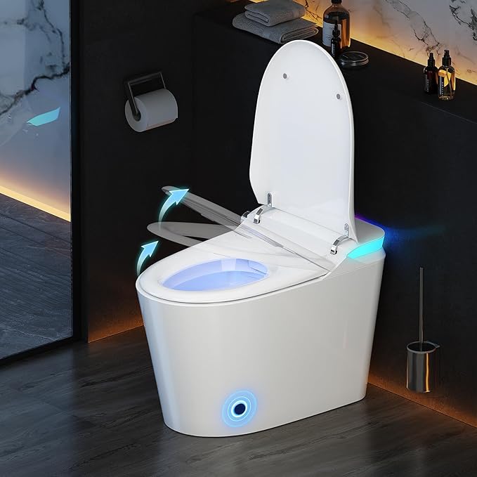 Vipbear Smart Toilet with Bidet Built in, Bidet Toilet with Heated Seat and Night Light, Modern Tankless Toilet for Bathroom, One Piece Toilets with Auto Soft Close, Deodorization, Dryer, Foot Sensor