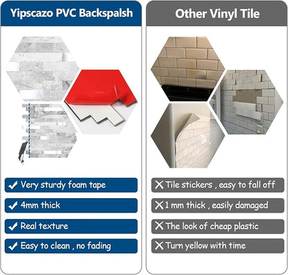 Yipscazo 20 Sheets Peel and Stick Stone Metal Tile Backsplash, Stick on Tiles for Backsplash Kitchen, Bathroom, Laundry Room, Camper, Fireplace (12'' X 12'', Gray Stone with Metal)