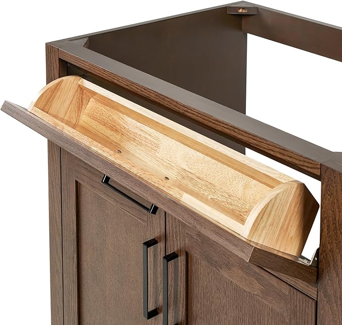 ARIEL Hepburn 30-inch Bathroom Vanity Base Cabinet,Solid Wood, 2 Soft Closing Doors, 1 Dovetail Drawers, Brown Oak