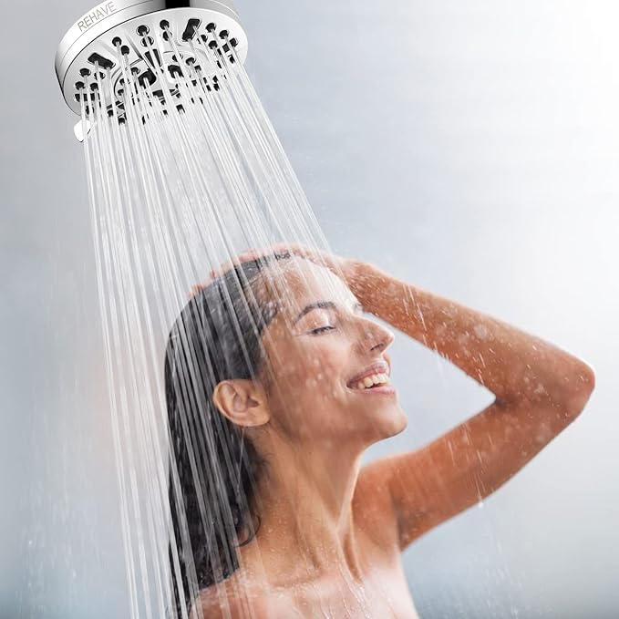 5.1-Inch Rainfall Shower Head with 63 Jets, 8 Spray Modes - Chrome Finish, Brass Angle-Adjustable, Anti-Clogging Silicone Nozzles