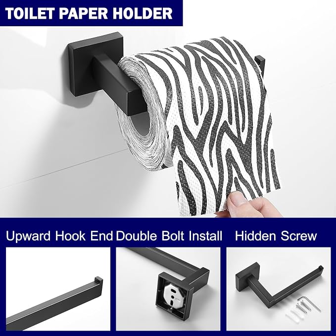 Bathroom Hardware Set Matte Black 23.6-Inch Towel Bar,2pcs Towel Hook,Toilet Paper Holder,Hand Towel Holder Stainless Steel Bathroom Accessories GTS3190B…