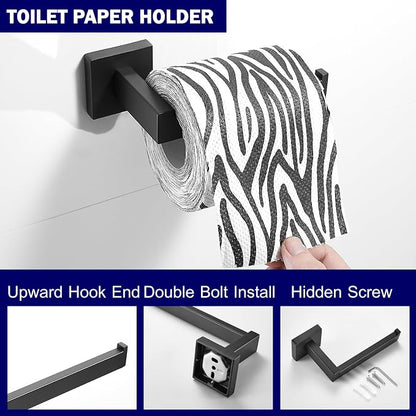Bathroom Hardware Set Matte Black 23.6-Inch Towel Bar,2pcs Towel Hook,Toilet Paper Holder,Hand Towel Holder Stainless Steel Bathroom Accessories GTS3190B…
