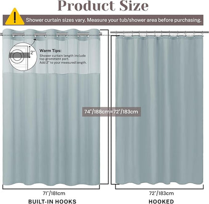 SORTTO No Hook Slub Shower Curtain with Liner, 71x74, Blue | Snap in Liner, 3 in 1, Bamboo Texture, Hotel Style, Waterproof Fabric, Mesh Top Window, Corner Magnets, Machine Washable